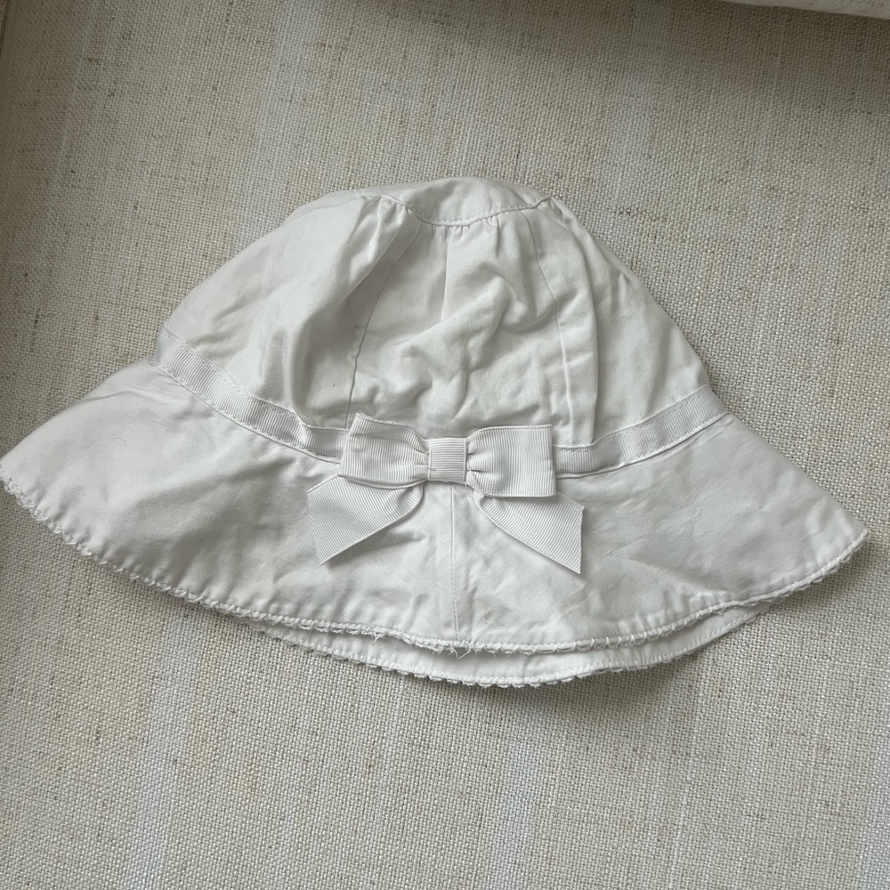 Janie and Jack Kids White Sun Hat with Decorative Bow